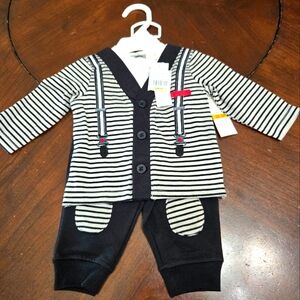Striped Baby Outfit with Suspenders